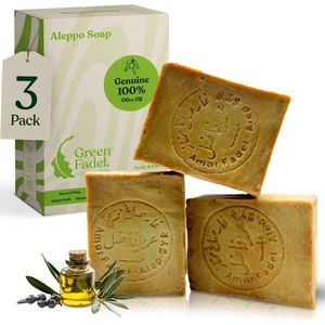 Green Fadel - Aleppo Zeep - 100% Olijfolie - Set van 3 x 200g - Handgemaakt - Natuurlijke Zeep