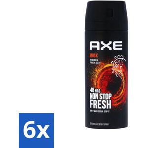 Axe - Deodorant Bodyspray - 48hrs Fresh - Musk - Patchouli & Fougere - 150 ml - Voordeelverpakking - 6 stuks