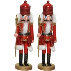 2x stuks kerstbeeldjes kunststof notenkraker poppetjes/soldaten rood 28 cm kerstbeeldjes - Kerstversiering/woondecoratie