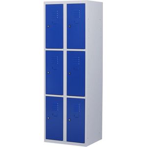 Lockerkast metaal met slot - 6 deurs 2 delig - Grijs/blauw - 180x60x50 cm - LKP-1010