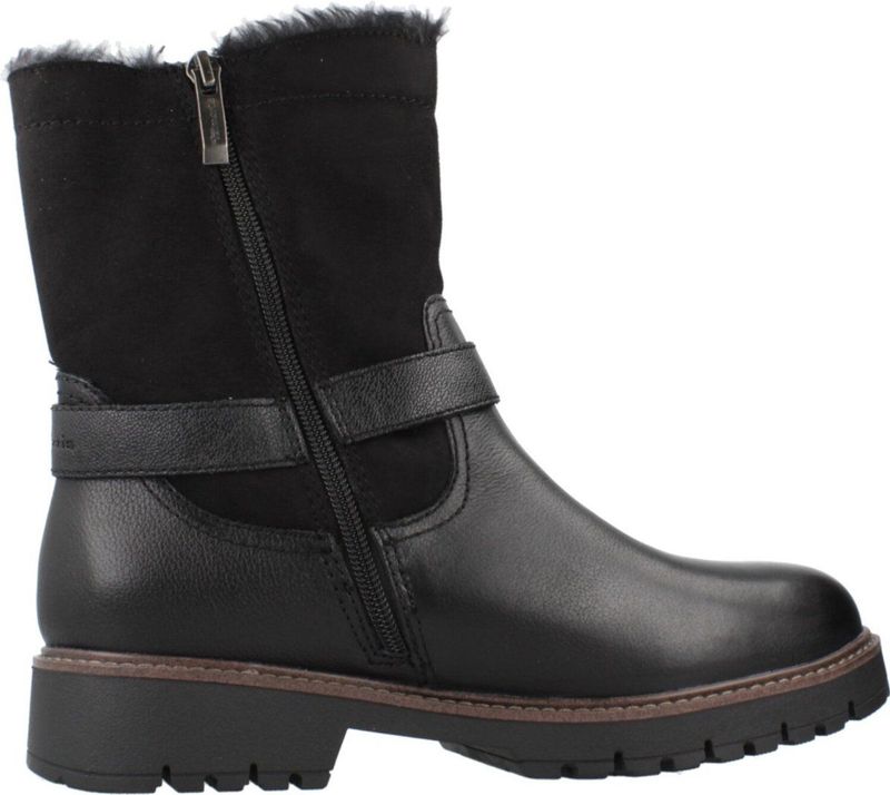 Tamaris - Biker Enkellaarsjes - Zwart - Leren Gesp Rits