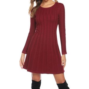 Elegante Gebreide Winterjurk met Col voor Dames - Mode Midi-Trui-Jurk voor Vrije Tijd en Cocktail