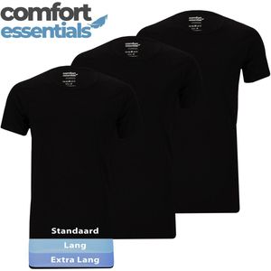 Comfort Essentials - T Shirts Heren - Extra Lang - Zwart M - 3 Pack -Ronde Hals - Ondershirt Heren