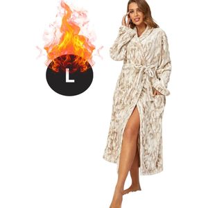 Nivard Badjas Dames - Fleece - Katoen - Badstof - Sauna - Hamam - Wafel - Bathrobe - Duster - Ochtendjas - Spa - Kimono - Beige L