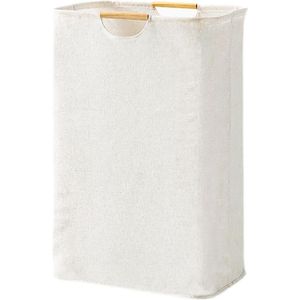 Wasmand, Oxford-stof, beige, 39 × 53 × 27 cm, wasmand, grote capaciteit, opvouwbaar, met houten handvat, wasmand voor slaapkamer, woonkamer, kinderkamer, badkamer en reizen