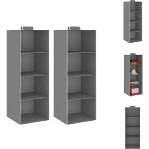 vidaXL Hangende Organiser - Grijs en wit - 30x30x84cm - Met 4 schappen - Opvouwbaar - Kledingrek