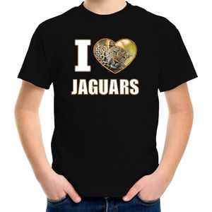 I love jaguars t-shirt met dieren foto van een luipaard zwart voor kinderen - cadeau shirt luipaarden liefhebber - kinderkleding / kleding 158/164