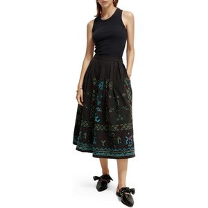 Scotch & Soda - Geo Embroidered Midi Rok - Zwart