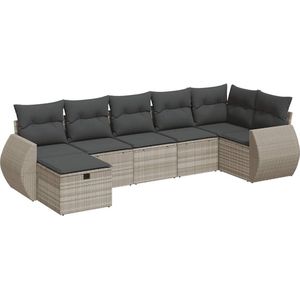 vidaXL - 7-delige - Loungeset - met - kussens - poly - rattan - lichtgrijs