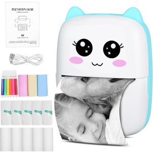 Mini-printer zakprinter draagbare fotoprinter draadloze thermische printer voor smartphone met 13 rollen papier stickerprinter voor dagboek studie notities foto's - blauw - draagbaar - Bluetooth. mini printer