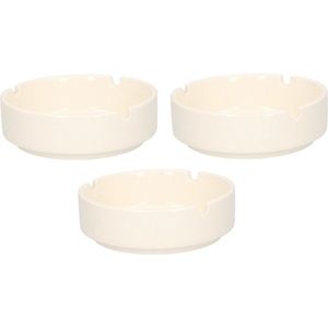 Asbak - Set van 3x stuks - wit - porselein - 10 cm