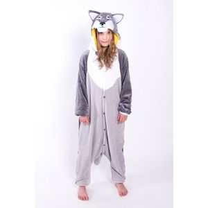 KIMU - Wolf Pak - Grijs - Kinder Jumpsuit - Fleece