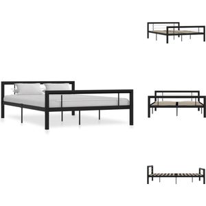 vidaXL Metalen Bedframe - 120 x 200 cm - zwart/wit - massieve constructie - lattenbodem - eenvoudige montage - Bed