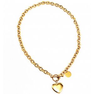 Dottilove Hart Ketting Dames - 14K Geelgoud Verguld RVS - Jasseron Schakelketting