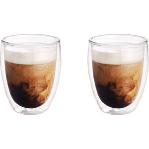 2x Dubbelwandige koffiekopjes/theeglazen 250 ml - Koken en tafelen - Barista - Koffiekoppen/koffiemokken - Dubbelwandige glazen