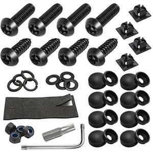 Nummerplaatschroeven, set van schroeven en houders voor kentekenplaat, nummerplaat, assortiment stevig, roestvrij staal, diefstalbeveiliging, schroeven (2zwart)