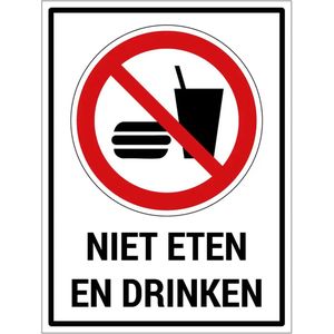 Niet eten en drinken bord met tekst - Dibond - 28 x 21 cm
