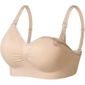 Voedingsbeha - Voedingsbh zonder Beugel - met uitneembare pads - Verstelbare schouderbandjes - Beige - Maat S/M (Cupmaat: 75A 75B 70C 75C 80A 80B)