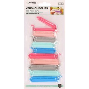 Benson Vershoudclips/vershoudknijpers - 10x - kunststof - pastel kleuren