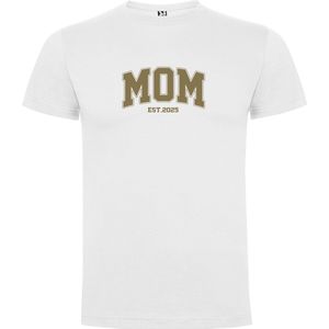 Wit T-Shirt met “Mom Est. 2025“ Afbeelding Goud Maat 5XL