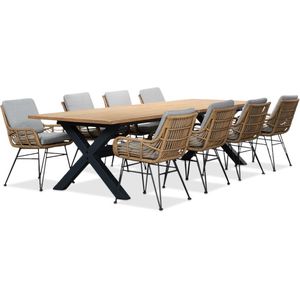 LUX outdoor living Lucan/Carlos taupe dining tuinset 9-delig | teakhout + wicker | 300cm | 8 personen