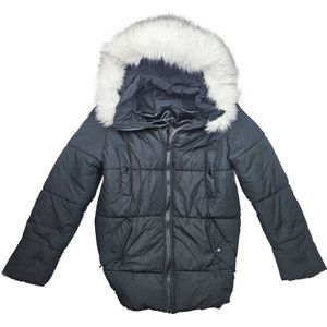 Winterjas - Maat XL - Heren jas met grote witte bontkraag (imitatiebont) gewatteerd