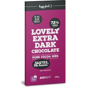Body & Fit Food Smart Chocolate - Suikervrij & 72% cacao - 1 box (12 chocoladerepen) - Cacao nibs