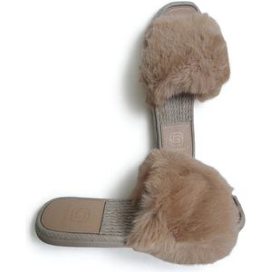 Fluffy muiltjes - slippers camel 40