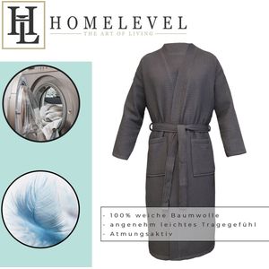 HOMELEVEL Piqué Badjas Reizen Badjas 100% katoen voor vrouwen en mannen aankleden toga Kimono Saunarobe Reizen aankleden toga Piquee Wafel Piqué Vrouwen Mannen Antraciet Maat XL