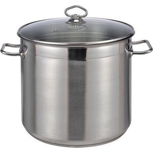 RVS Soeppan 15 liter met glazen deksel - Haushalt pan geschikt voor alle warmtebronnen - Kook/keuken benodigdheden