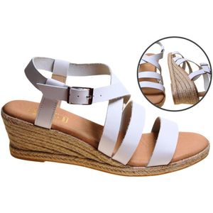 Stravers - Witte Espadrilles Sandalen kruisband met Sleehak Maat 43 Espadrilles Dames Grote Maten