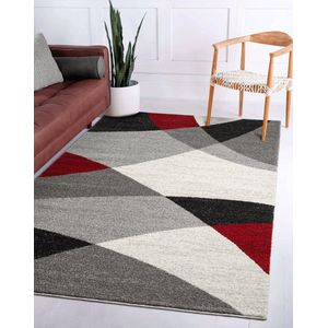 Flycarpets Belos Vloerkleed Modern - Rood / Grijs / Crème - Laagpolig Tapijt - 200x280 cm