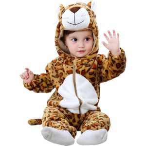 Budino® Baby Onesie - Baby Romper - Baby Pyjama - Baby Pakje - Baby Verkleedkleding - Baby Kostuum - Dier - Luipaard - Bruin - maat 100