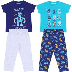 2x Marineblauwe en grijze jongenspyjama met robots / 110 cm