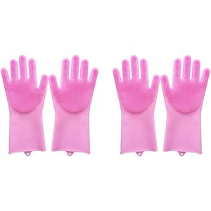 2-paar Siliconen handschoenen voor het wassen van huisdieren - Massageborstel voor het verzorgen van huisdieren - Antikras, anti-bijt, antislip - Vijfvingerig ontwerp - Geschikt voor het wassen en masseren van huisdieren - Roze