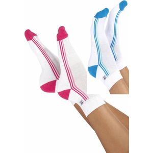 Pretty Polly Sokje - Running - Socks -Damessokken - 2 paar - Wit/Pink en Wit Turquoise - One Size - 37-42 - 80% Katoen