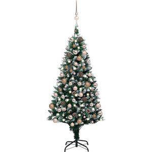 The Living Store Kerstboom Sneeuw 180 cm - LED Verlichting - Met Dennenappels en Kerstballen