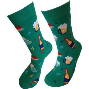 Verjaardag cadeautje voor hem en haar - bier en wijn Sokken - Feest Sokken - Leuke sokken - Vrolijke sokken - Luckyday Socks - Sokken met tekst - Aparte Sokken - Socks waar je Happy van wordt - Maat 37-44