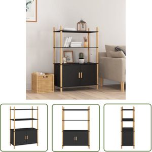 The Living Store Hoge kast 80x40x121 cm bewerkt hout zwart - Hoge Kast - Dressoir - Opbergkast - Vintage Kast - Houten Kast