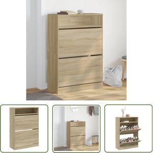 vidaXL Schoenenkast - 2 klaplades - Sonoma eikenkleurig Schoenenkast - Schoenen Rek - Schoenen Organisatie - Houten Schoenenkast - Compact Schoenenkast