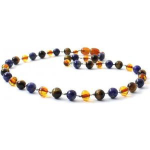 Blij Kind - Ambersteen - Barnsteen - Ketting - volwassen - 50 cm - tijgeroog - lapis lazuli - cognac amber - cherry amber - honey amber