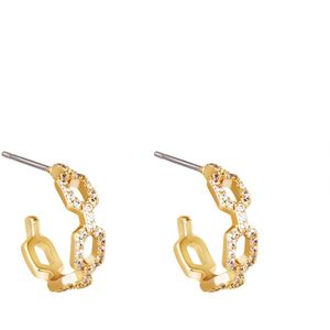 Diamond linked oorbellen - Gold plated - fanciy - goud - hoops
