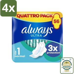 Always - Maandverband - Normal - Plus - 56 Maandverband - Voordeelverpakking - 4 stuks - Always Ultra - Always Ultra Normal Plus