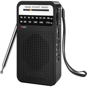 Draagbare radio op batterijen met FM/AM en hoofdtelefoonaansluiting voor wandelen en joggen (zwart)