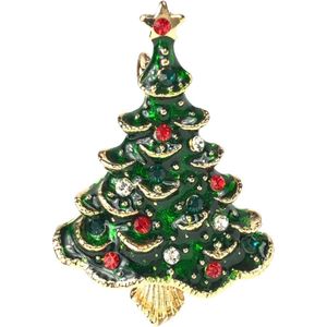 Kerstboom Christmas Tree Broche A 3 cm / 4.3 cm / Groen Goudkleurig