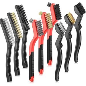 Draadborstelset voor reiniging van kleine onderdelen - messing, koper, roestvrij staal, nylon borstelharen voor metaal, hout, kachels, gootstenen, roest en meer - 9-delige set