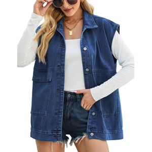 Dames Casual Denim Vest Mouwloos Button Down Waistcoat Oversized Jeans Jas