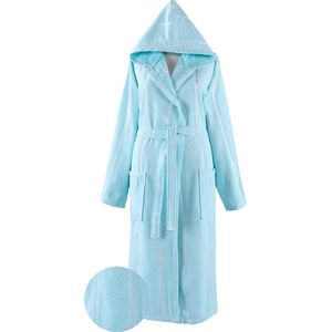 Lubna Home Luxe Badjas S/M-MET CAPUCHON VAN ZACHTE VELOURSBADSTOF - S/M-MINT