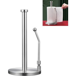 1 stuks RVS Papieren Handdoekhouder - Verticale toiletrolhouder - Staande Papieren Handdoekdispenser met Verstelbare Veerarm en Verzwaarde Basis