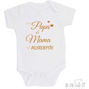 100% katoenen Romper ""Mijn papa & mama zijn de allerliefste"" Unisex Katoen Wit/tan Maat 56/62